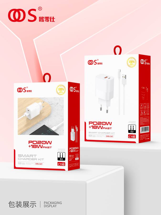 C19B - EU Plug Chargers wholesale, factory packaging shown