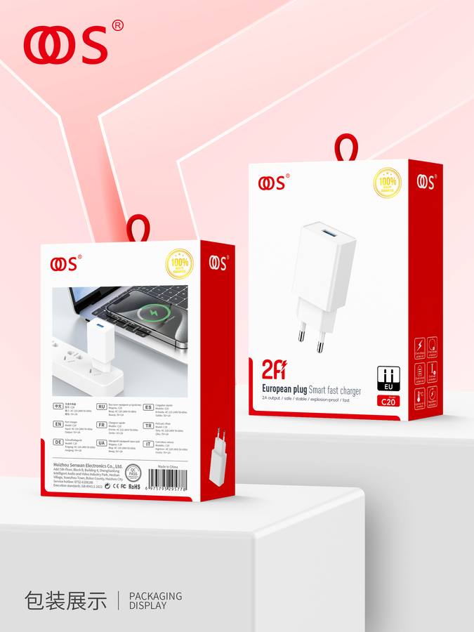 C20 - EU Plug Chargers wholesale, factory packaging shown