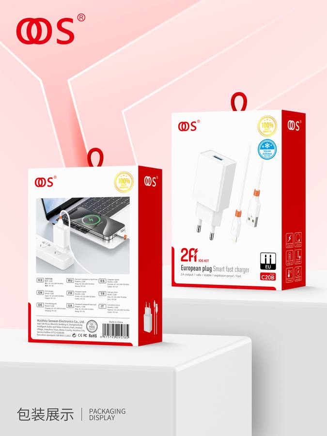 C20B - EU Plug Chargers wholesale, factory packaging shown