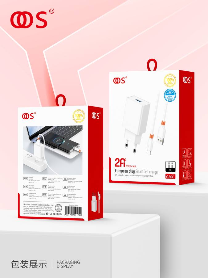 C20C - EU Plug Chargers wholesale, factory packaging shown