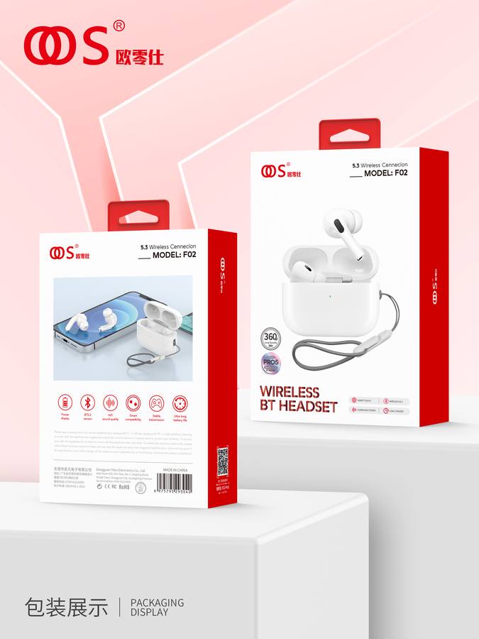 F02 - TWS Earbuds wholesale, factory packaging shown