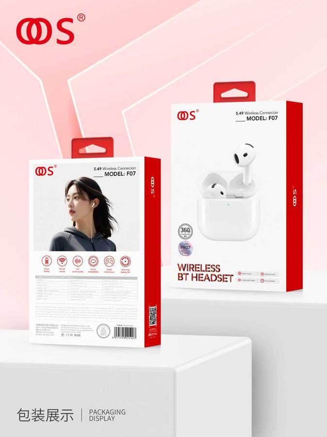 F07 - TWS Earbuds wholesale, factory packaging shown