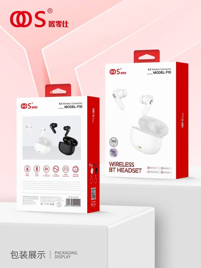 F10 - TWS Earbuds wholesale, factory packaging shown