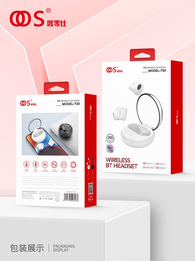 F20 - TWS Earbuds wholesale, factory packaging shown