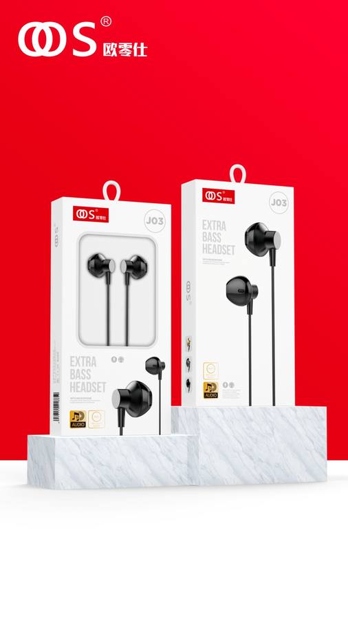 J03 - 3.5mm Wired wholesale, factory packaging shown