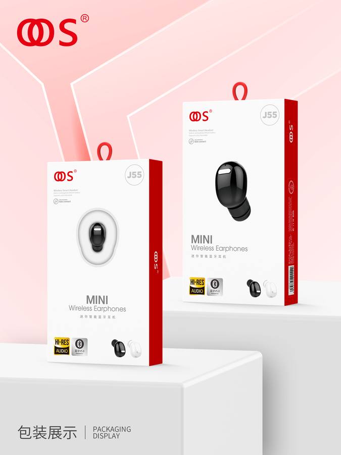 J55 - TWS Earbuds wholesale, factory packaging shown
