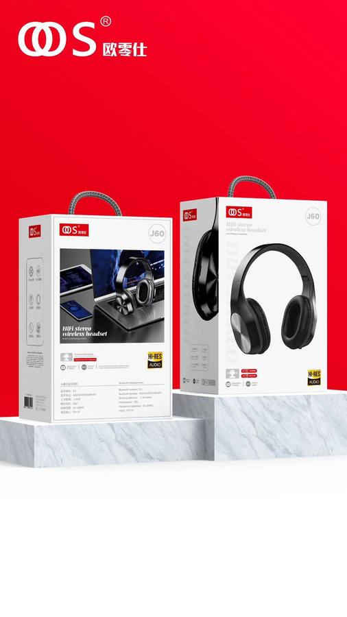 J60 - Headset Bluetooth wholesale, factory packaging shown